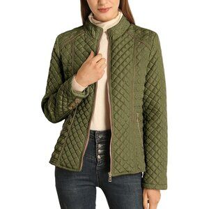 Women's Lightweight Green Cozy Warm Stand Collar Quilted Puffer Jacket Coat